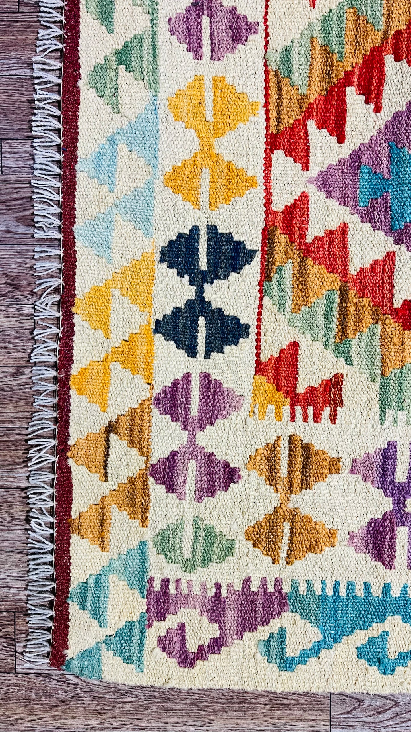 Colorful, Handwoven, Fine Afghan Maimana Kilim - Reversible Area Rug - 4’ 3’’ x 2’ 10’’