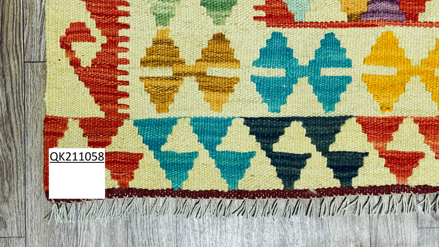 Colorful, Handwoven, Fine Afghan Maimana Kilim - Reversible Area Rug - 4’ 3’’ x 2’ 10’’