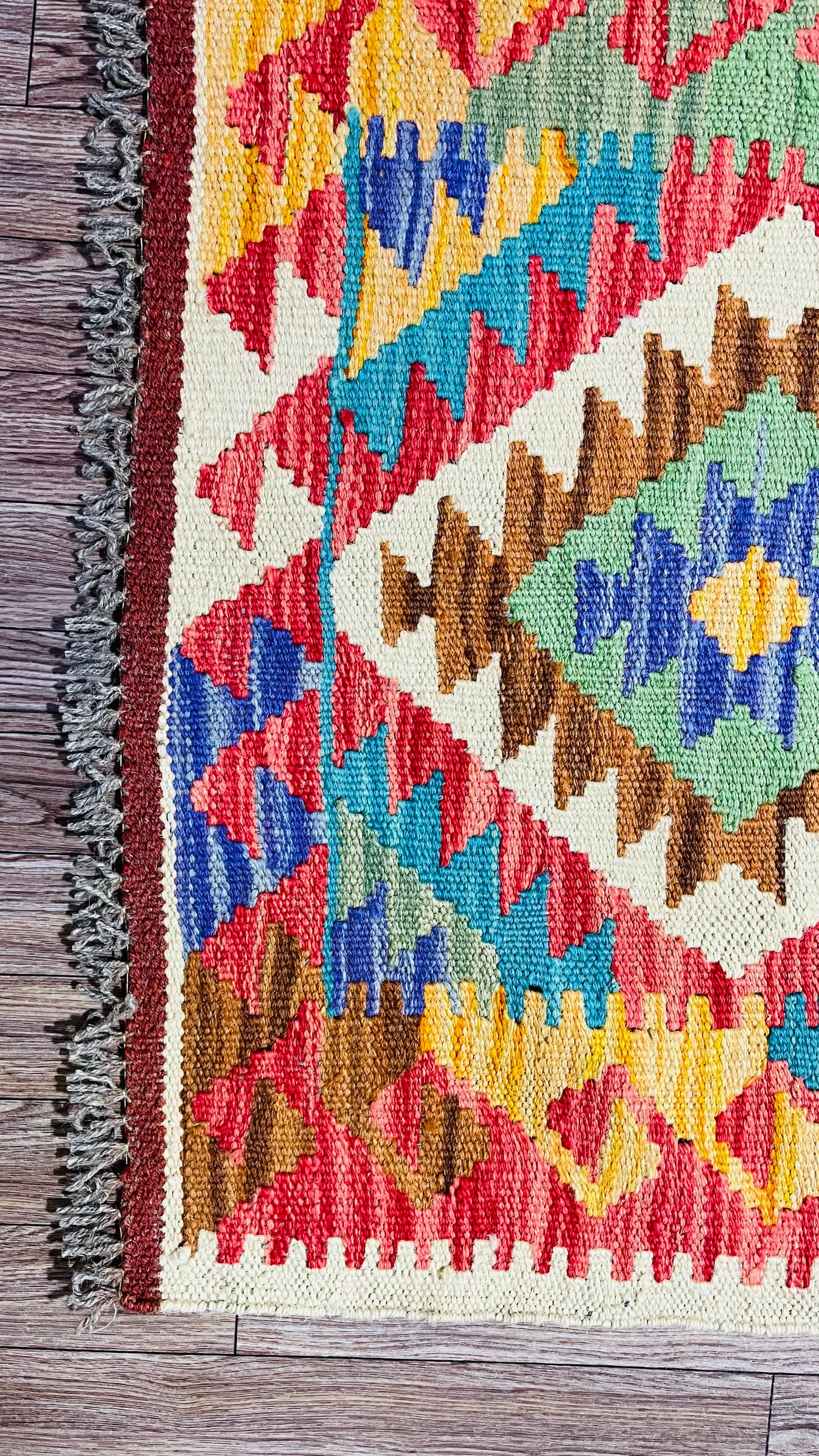 Colorful, Handwoven, Fine Afghan Maimana Kilim - Reversible Runner Rug - 6’ 7’’ x 1’ 12’’