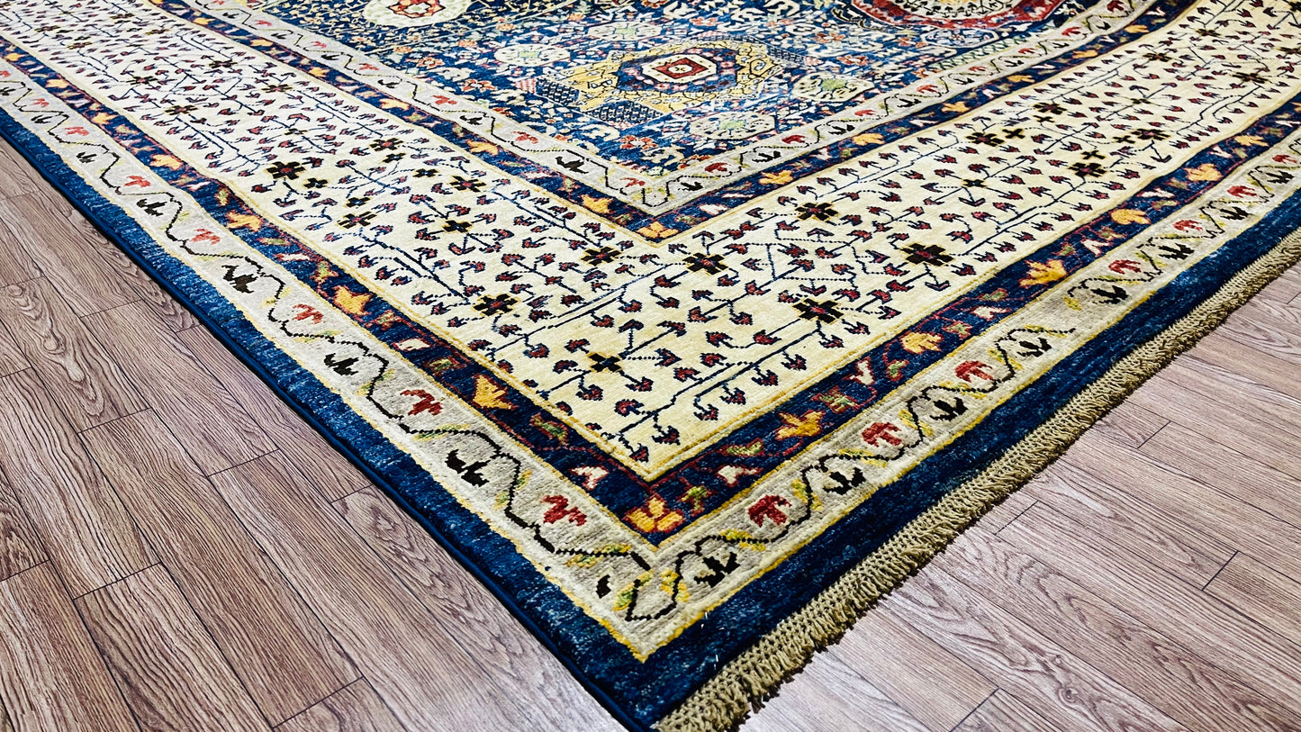 One of a Kind, Pure Wool, Naturally Dyed, Hand Knotted, Fine Afghan Tribal Mamluk Area Rug – 13’ 9’’ x 10’ 2’’