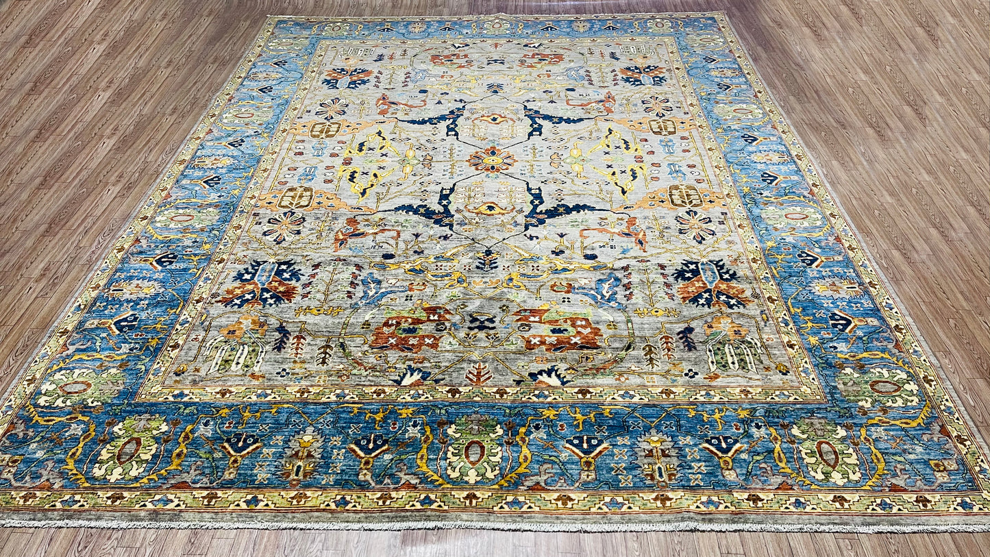 One of a Kind, Pure Wool, Naturally Dyed, Hand Knotted, Fine Afghan Traditional Chobi Area Rug – 13’ 9’’ x 9’ 9’’