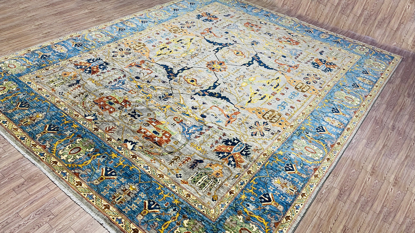 One of a Kind, Pure Wool, Naturally Dyed, Hand Knotted, Fine Afghan Traditional Chobi Area Rug – 11’ 7’’ x 8’ 11’’