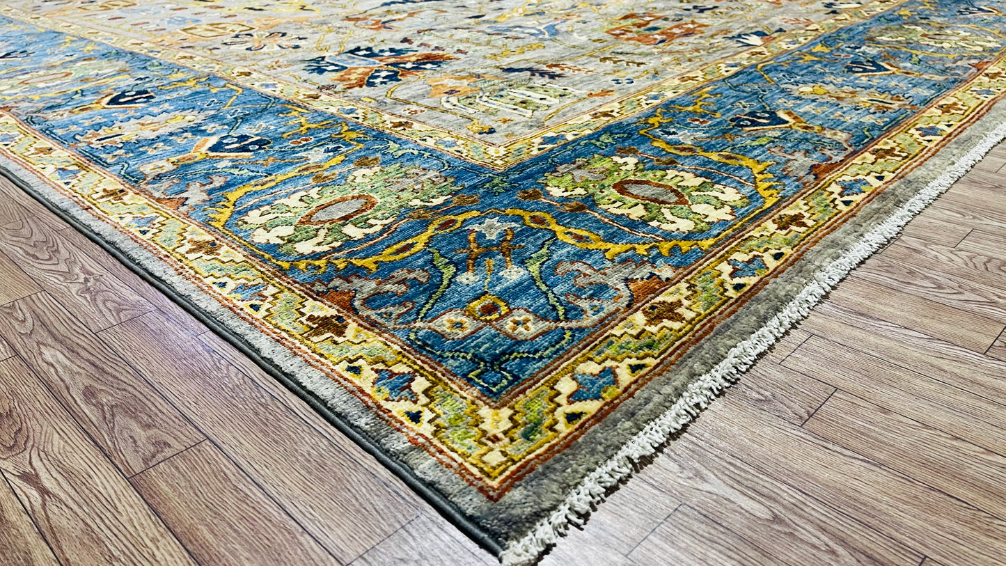 One of a Kind, Pure Wool, Naturally Dyed, Hand Knotted, Fine Afghan Traditional Chobi Area Rug – 11’ 7’’ x 8’ 11’’