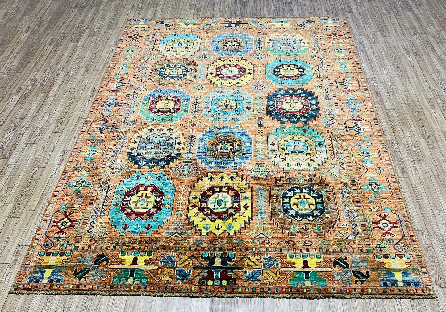 One of a Kind, Pure Wool, Naturally Dyed, Hand Knotted, Fine Afghan Traditional Waziri Area Rug – 8’ 0’’ x 5’ 9’’