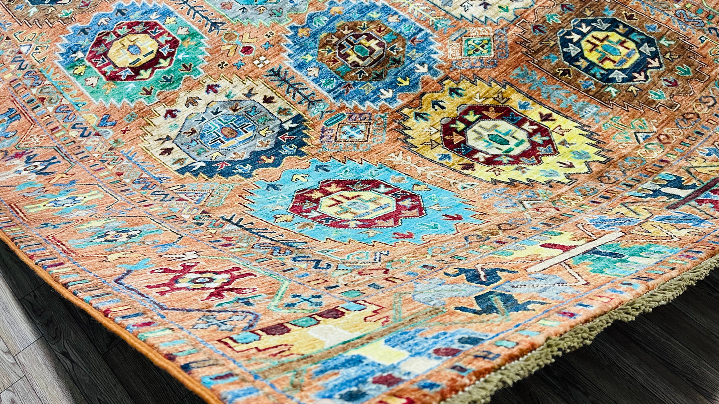 One of a Kind, Pure Wool, Naturally Dyed, Hand Knotted, Fine Afghan Traditional Waziri Area Rug – 8’ 0’’ x 5’ 9’’