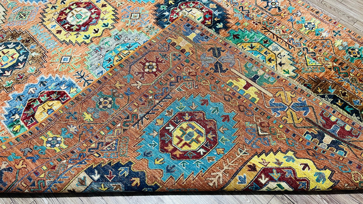 One of a Kind, Pure Wool, Naturally Dyed, Hand Knotted, Fine Afghan Traditional Waziri Area Rug – 8’ 0’’ x 5’ 9’’