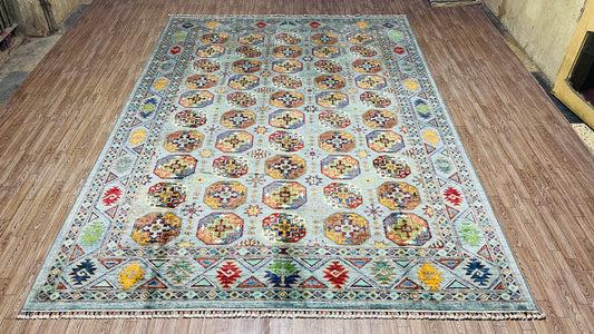 Pure Wool, Naturally Dyed, Hand Knotted, Fine Afghan Traditional Feel Pai Area Rug – 9’ 9’’ x 6’ 12’’