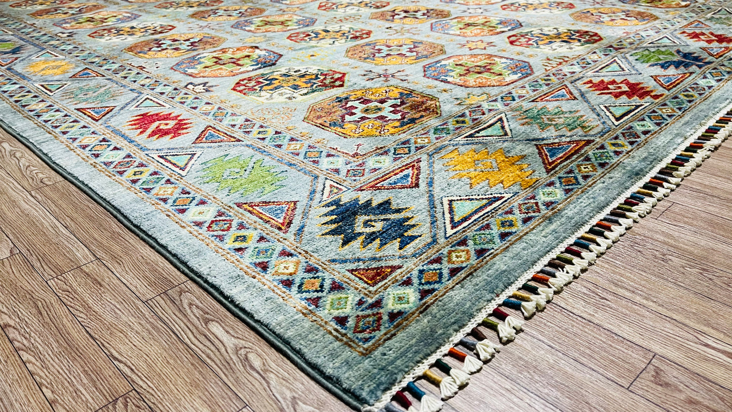 Pure Wool, Naturally Dyed, Hand Knotted, Fine Afghan Traditional Feel Pai Area Rug – 9’ 9’’ x 6’ 12’’