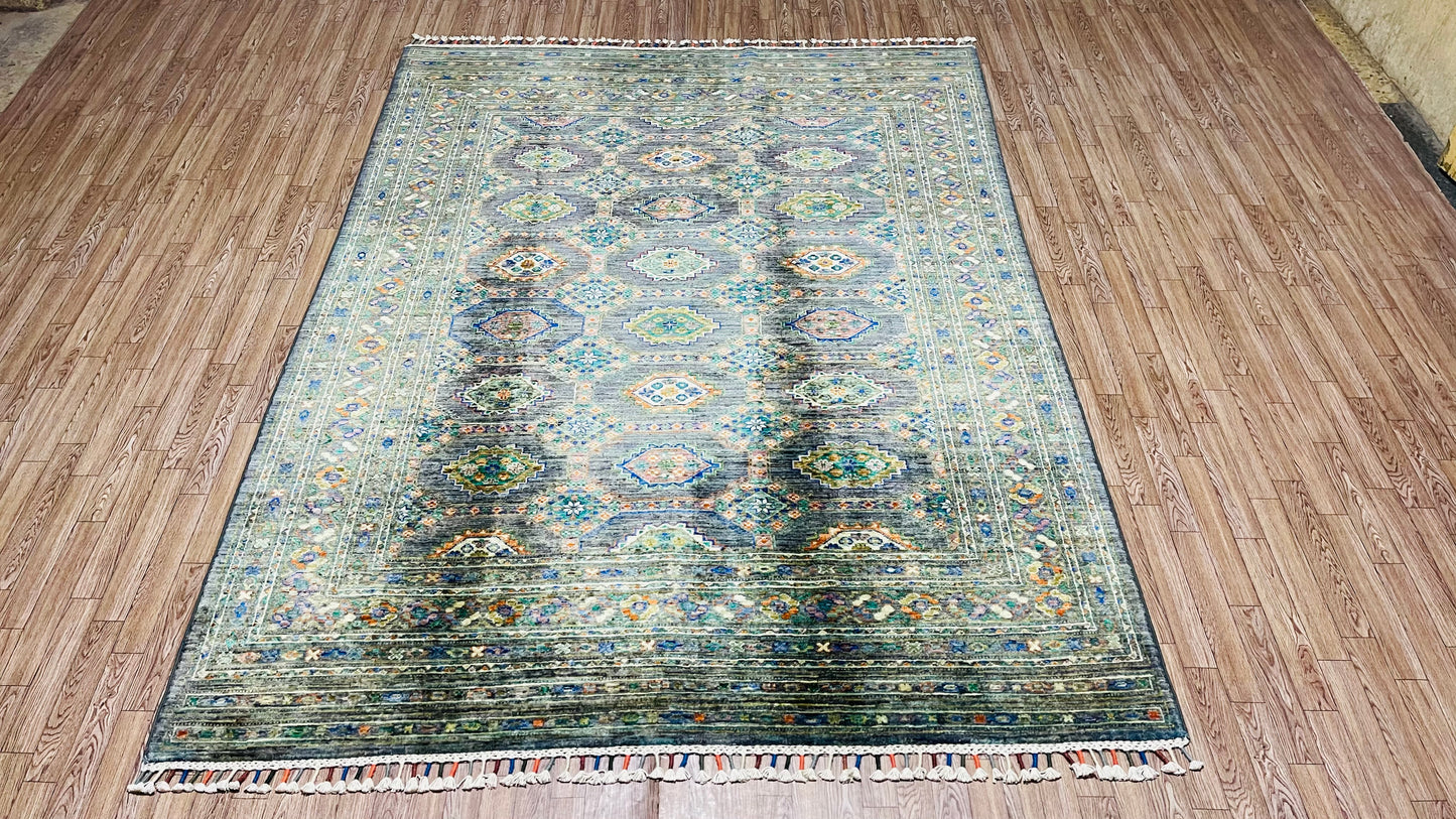 One of a Kind, Fine, Pure Wool, Naturally Dyed, Hand Knotted, Afghan Traditional Waziri Area Rug - 7’ 1’’ x 5’ 5’’