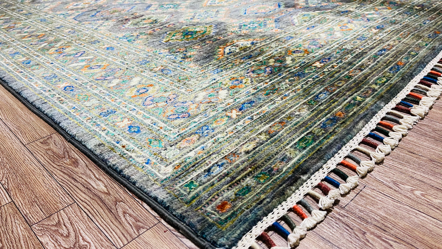 One of a Kind, Fine, Pure Wool, Naturally Dyed, Hand Knotted, Afghan Traditional Waziri Area Rug - 7’ 1’’ x 5’ 5’’