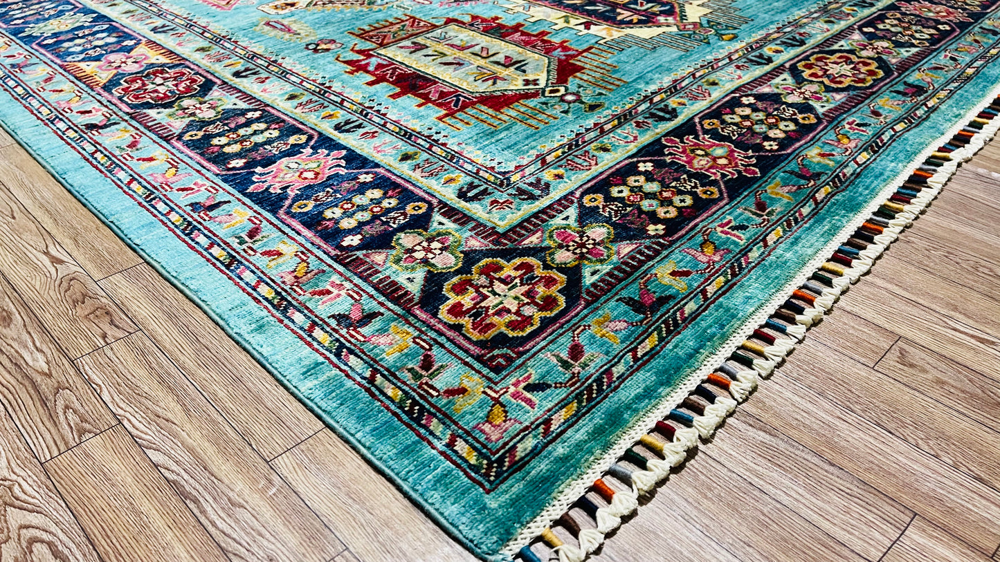 One of a Kind, Pure Wool, Naturally Dyed, Hand Knotted, Fine Afghan Traditional Waziri Area Rug – 7’ 6’’ x 5’ 6’’