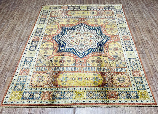 One of a Kind, Pure Wool, Naturally Dyed, Hand Knotted, Fine Afghan Tribal Mamluk Area Rug – 7’ 8’’ x 5’ 7’’