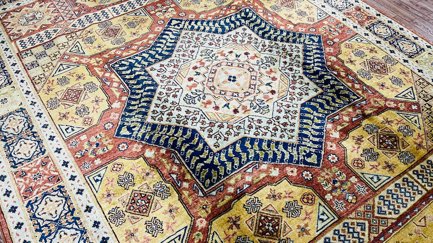 One of a Kind, Pure Wool, Naturally Dyed, Hand Knotted, Fine Afghan Tribal Mamluk Area Rug – 7’ 8’’ x 5’ 7’’