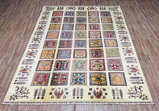 One of a Kind, Pure Wool, Naturally Dyed, Hand Knotted, Fine Afghan Traditional Aiyana Area Rug – 7’ 9’’ x 5’ 8’’