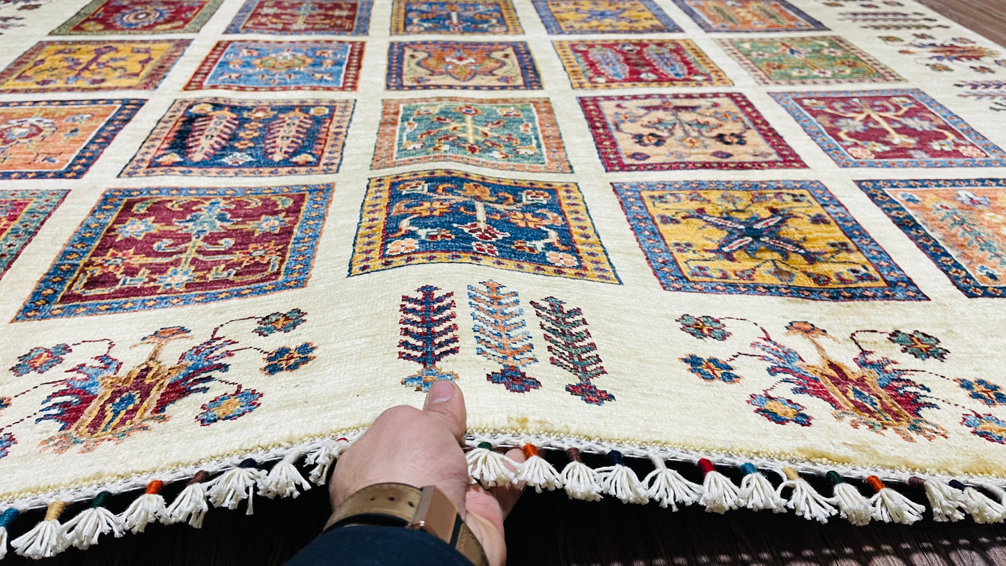 One of a Kind, Pure Wool, Naturally Dyed, Hand Knotted, Fine Afghan Traditional Aiyana Area Rug – 7’ 9’’ x 5’ 8’’