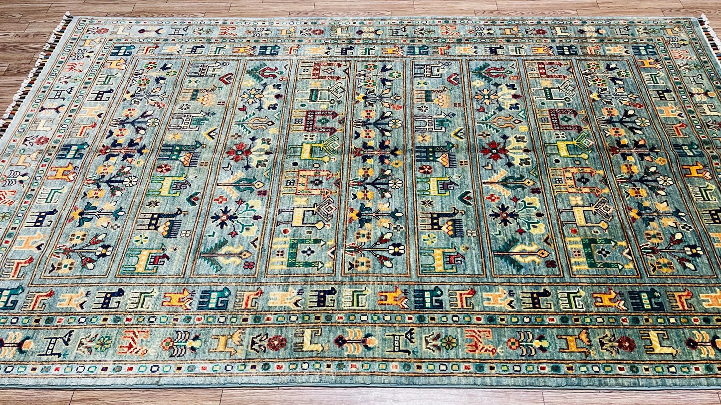 One of a Kind, Pure Wool, Naturally Dyed, Hand Knotted, Fine Afghan Traditional Chobi Area Rug – 6’ 9’’ x 3’ 11’’