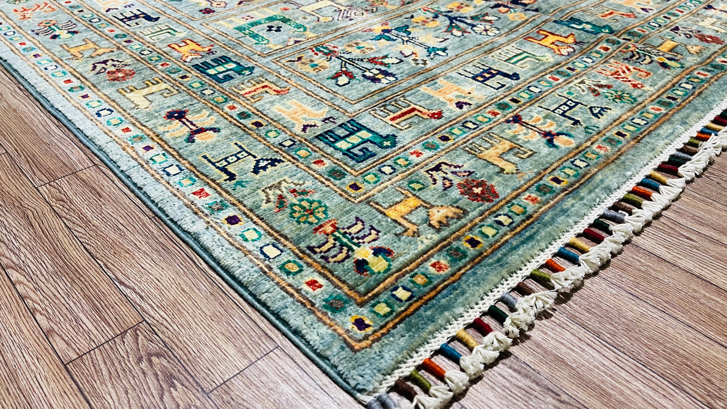 One of a Kind, Pure Wool, Naturally Dyed, Hand Knotted, Fine Afghan Traditional Chobi Area Rug – 6’ 9’’ x 3’ 11’’