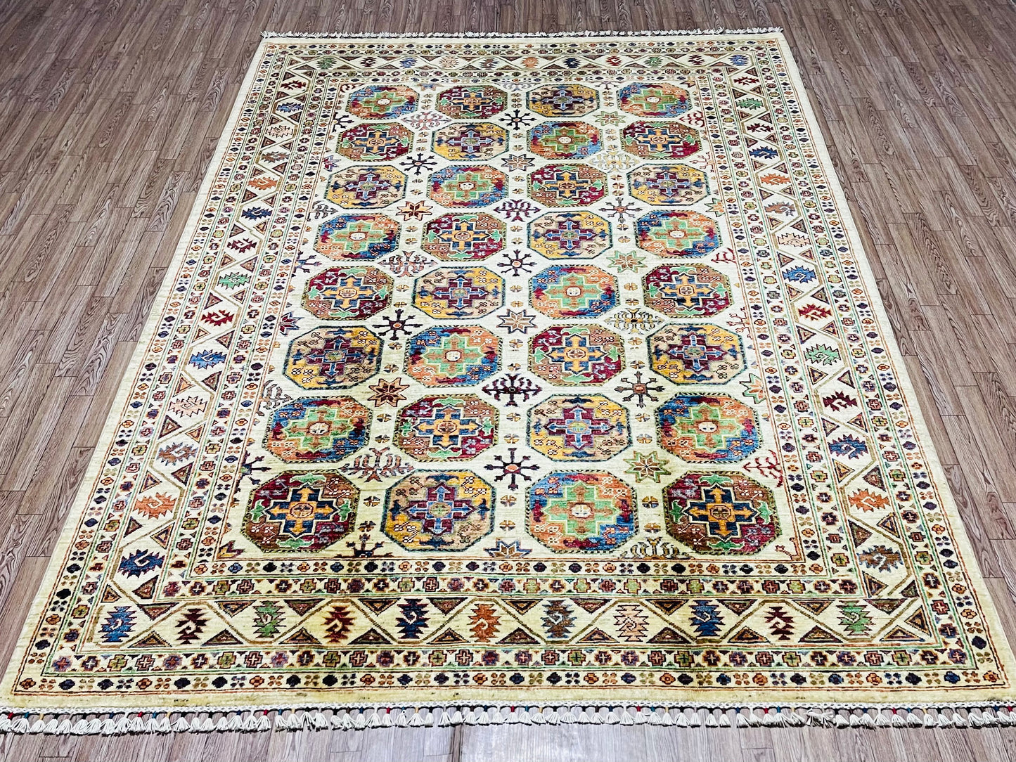 One of a Kind, Pure Wool, Naturally Dyed, Hand Knotted, Fine Afghan Traditional Feel Pai Area Rug – 8’ 2’’ x 5’ 10’’