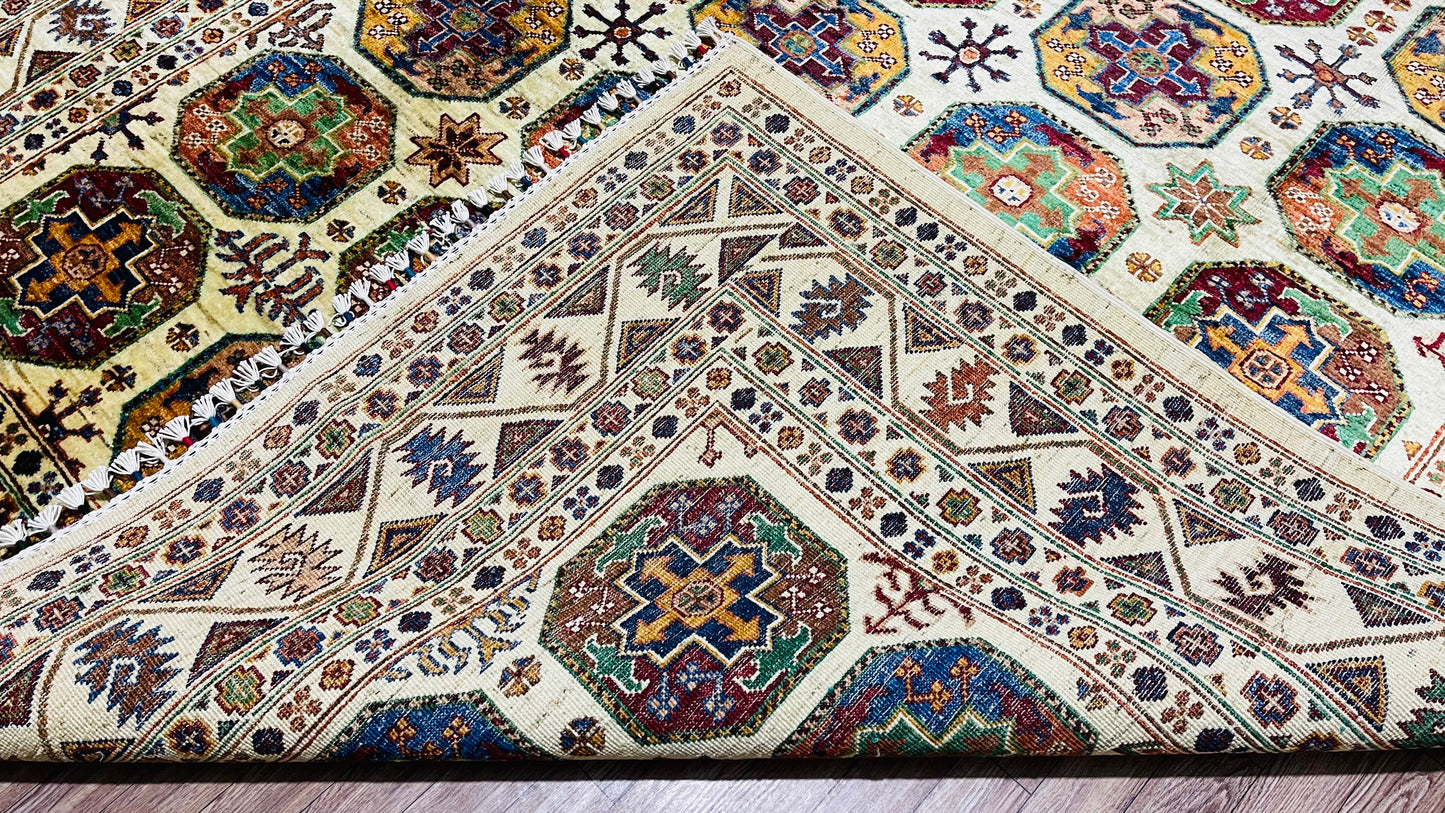 One of a Kind, Pure Wool, Naturally Dyed, Hand Knotted, Fine Afghan Traditional Feel Pai Area Rug – 8’ 2’’ x 5’ 10’’