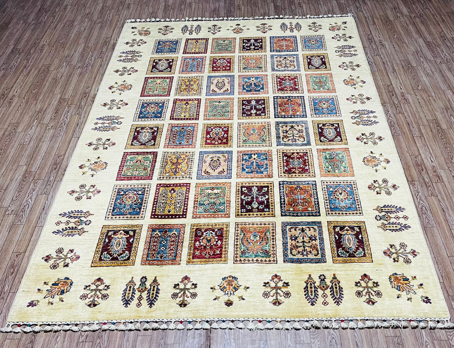 One of a Kind, Fine, Pure Wool, Hand Knotted, Afghan Traditional Aiyana Rug - 7’ 1’’ x 5’ 5’’