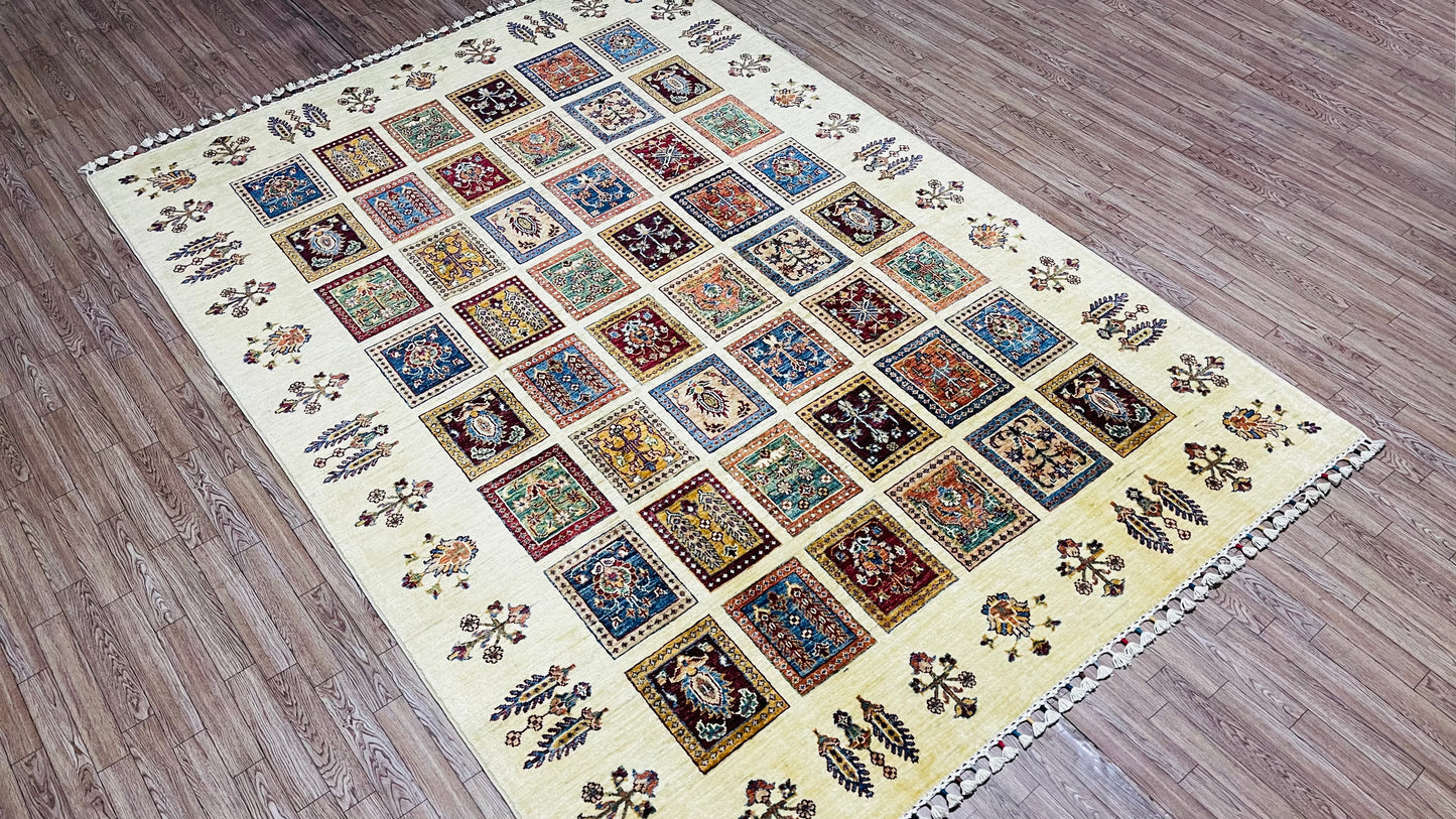 One of a Kind, Fine, Pure Wool, Hand Knotted, Afghan Traditional Aiyana Rug - 7’ 1’’ x 5’ 5’’