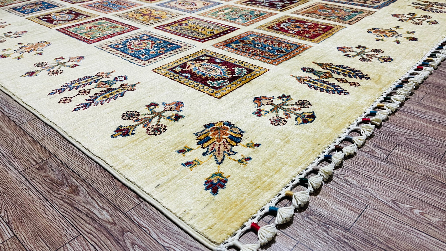 One of a Kind, Fine, Pure Wool, Hand Knotted, Afghan Traditional Aiyana Rug - 7’ 1’’ x 5’ 5’’