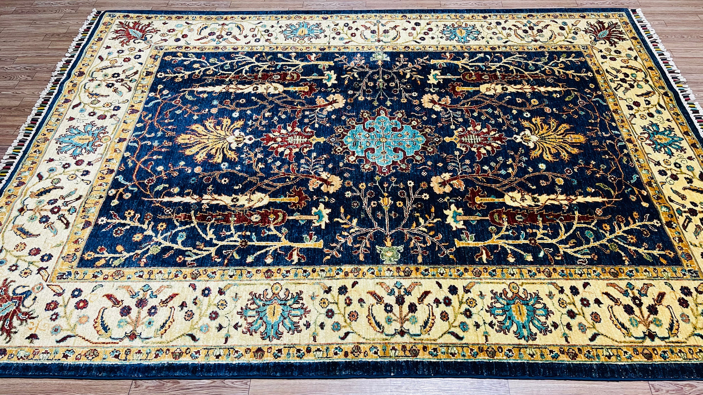 One of a Kind, Pure Wool, Naturally Dyed, Hand Knotted, Fine Afghan Traditional Chobi Area Rug - 7’ 8’’ x 5’ 6’’