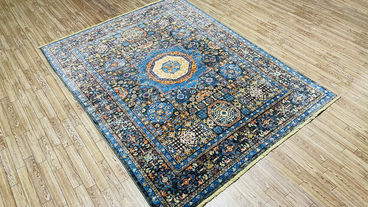 One of a Kind, Pure Wool, Naturally Dyed, Hand Knotted, Fine Afghan Tribal Mamluk Area Rug – 6’ 4’’ x 4’ 9’’