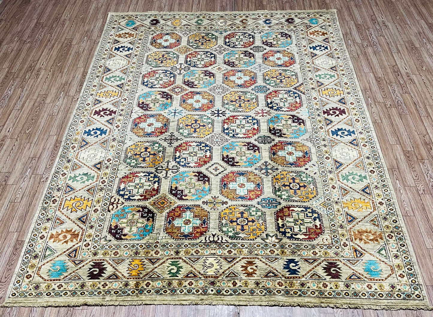 One of a Kind, Pure Wool, Naturally Dyed, Hand Knotted, Fine Afghan Traditional Feel Pai Area Rug – 7’ 5’’ x 5’ 6’’