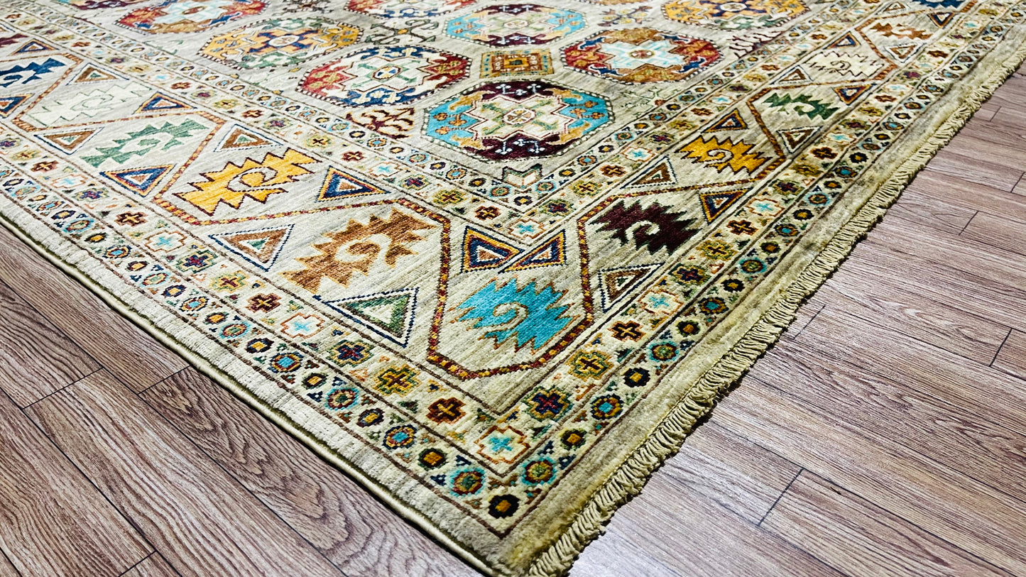 One of a Kind, Pure Wool, Naturally Dyed, Hand Knotted, Fine Afghan Traditional Feel Pai Area Rug – 7’ 5’’ x 5’ 6’’