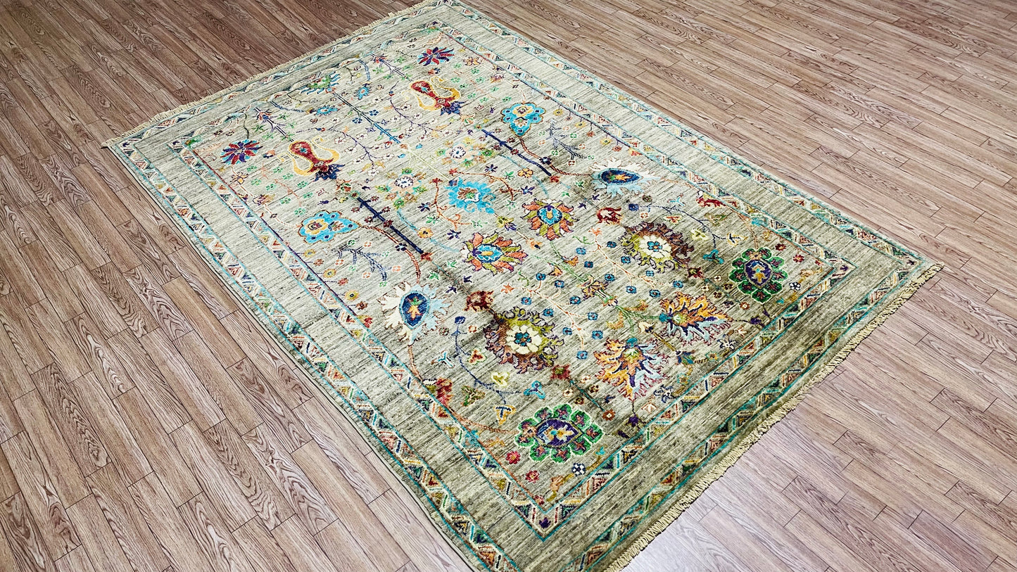 One of a Kind, Pure Wool, Naturally Dyed, Hand Knotted, Fine Afghan Traditional Sultani Area Rug – 6’ 2’’ x 4’ 1’’