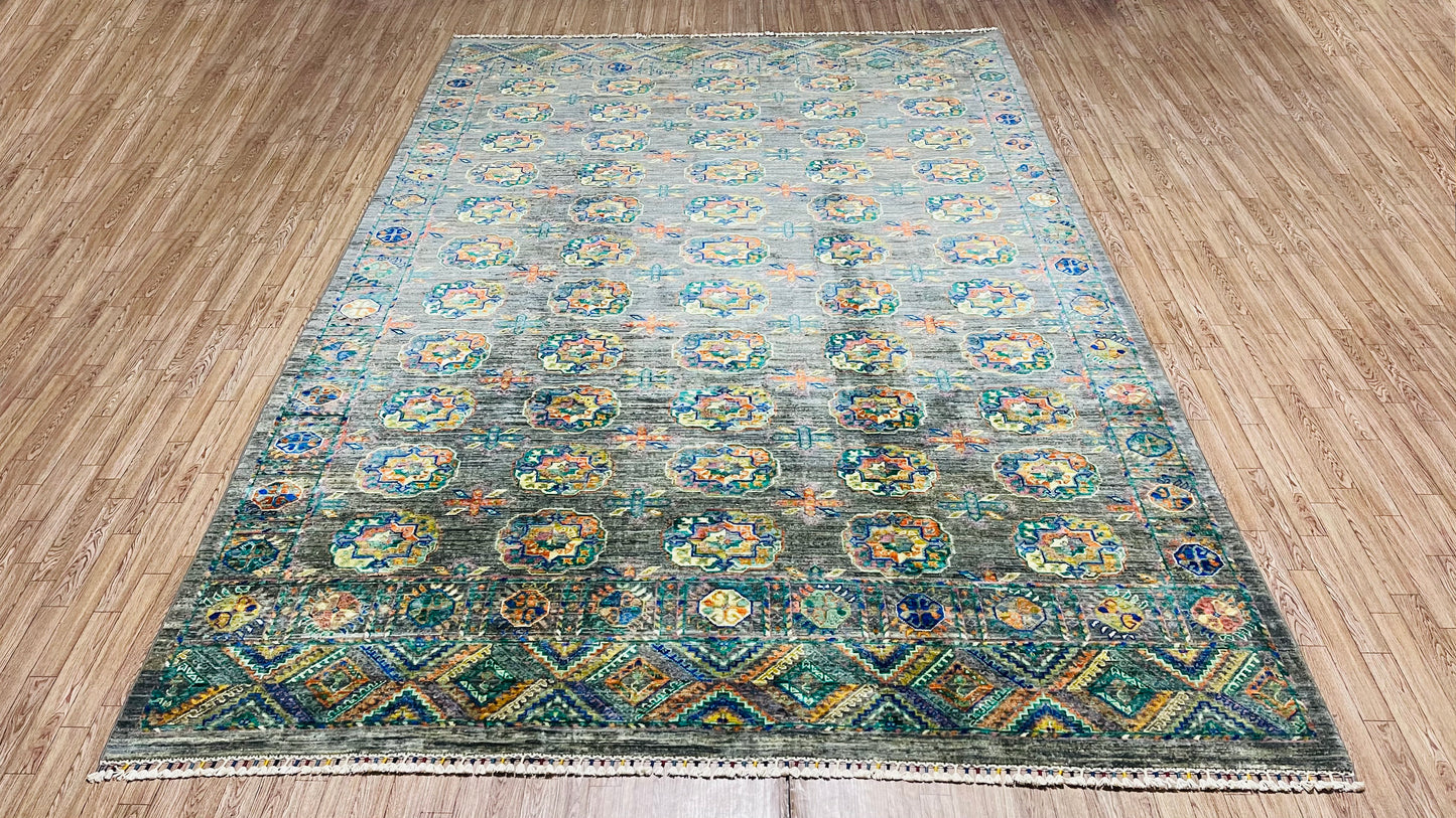 One of a Kind, Fine, Pure Wool, Naturally Dyed, Hand Knotted, Afghan Traditional Feel Pai Area Rug - 10’ 4’’ x 6’ 10’’