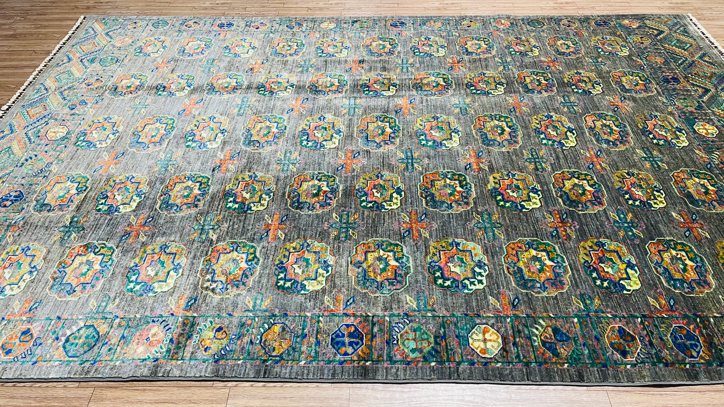 One of a Kind, Fine, Pure Wool, Naturally Dyed, Hand Knotted, Afghan Traditional Feel Pai Area Rug - 10’ 4’’ x 6’ 10’’