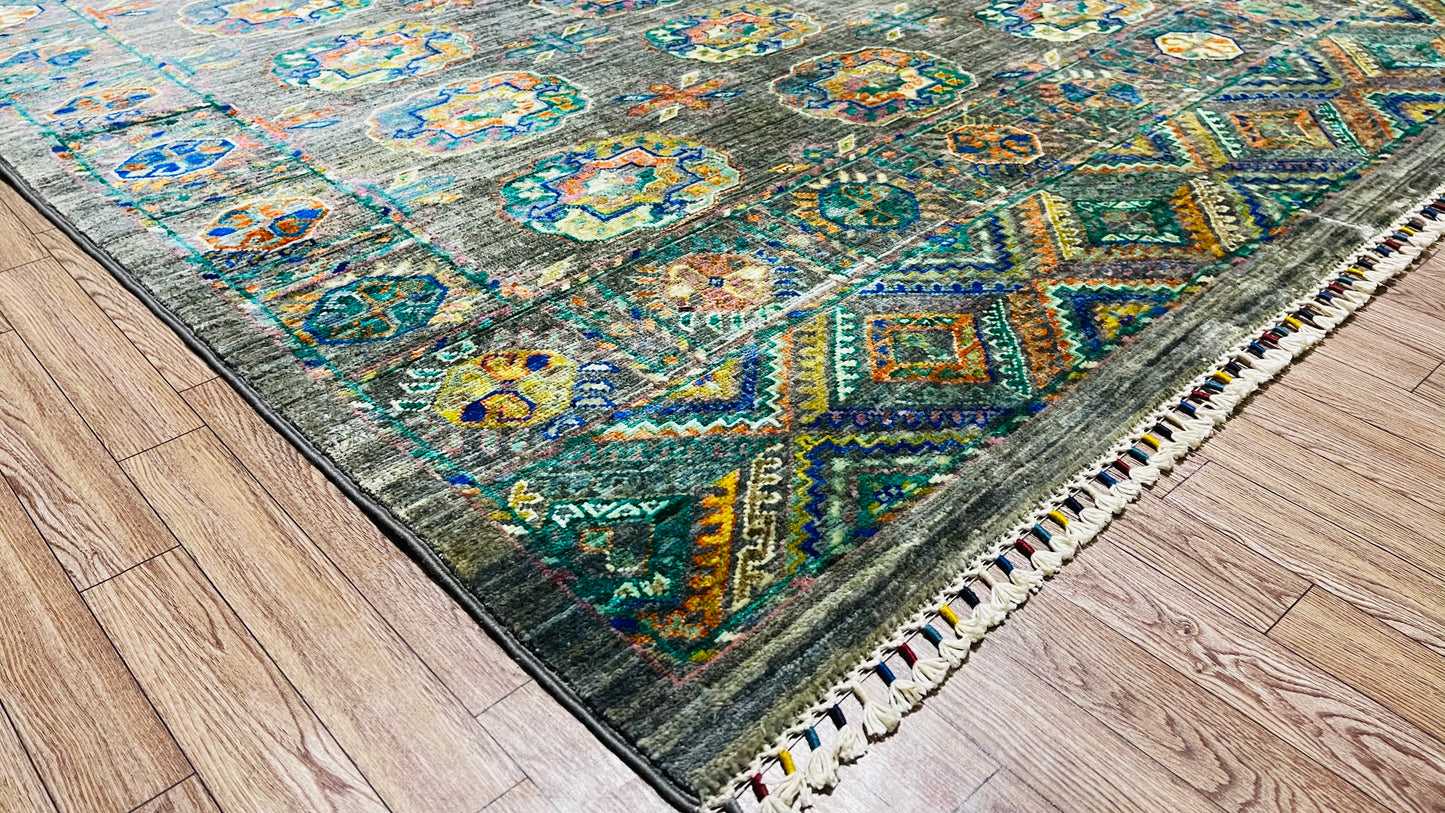 One of a Kind, Fine, Pure Wool, Naturally Dyed, Hand Knotted, Afghan Traditional Feel Pai Area Rug - 10’ 4’’ x 6’ 10’’