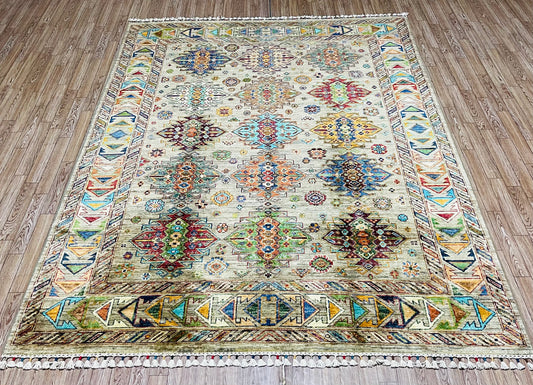 One of a Kind, Pure Wool, Naturally Dyed, Hand Knotted, Fine Afghan Traditional Waziri Area Rug – 6’ 7’’ x 4’ 12’’