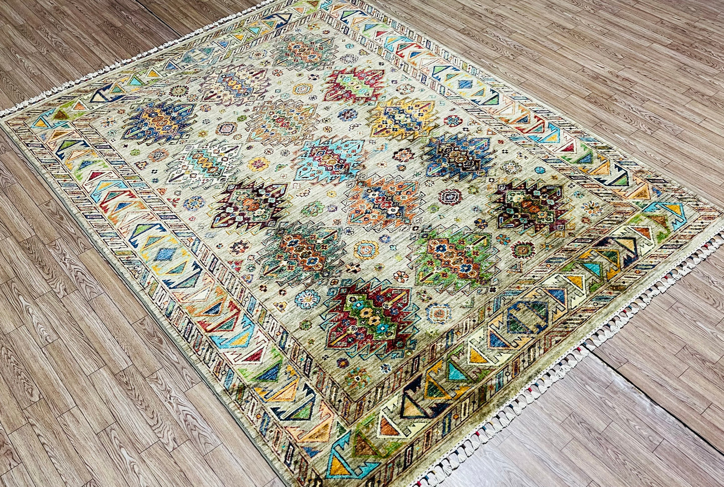 One of a Kind, Pure Wool, Naturally Dyed, Hand Knotted, Fine Afghan Traditional Waziri Area Rug – 6’ 7’’ x 4’ 12’’