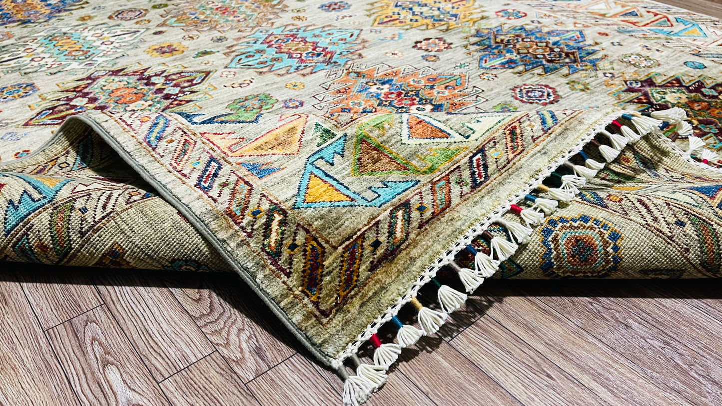 One of a Kind, Pure Wool, Naturally Dyed, Hand Knotted, Fine Afghan Traditional Waziri Area Rug – 6’ 7’’ x 4’ 12’’