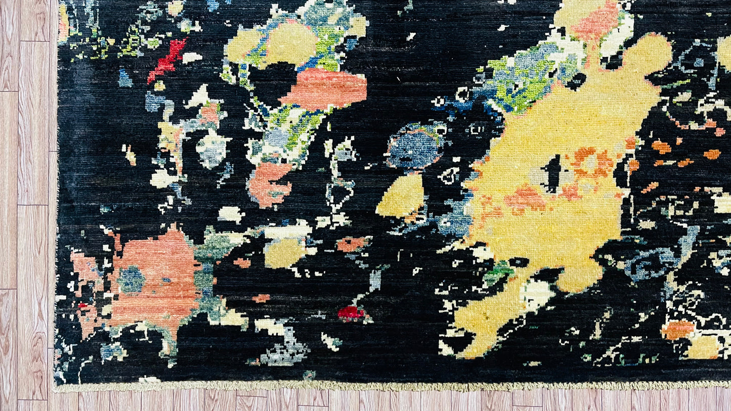 9' 9'' x 8' 1'' Black and colorful, Soft and Pure Wool, Hand Knotted, Afghan Modern Abshar Rug