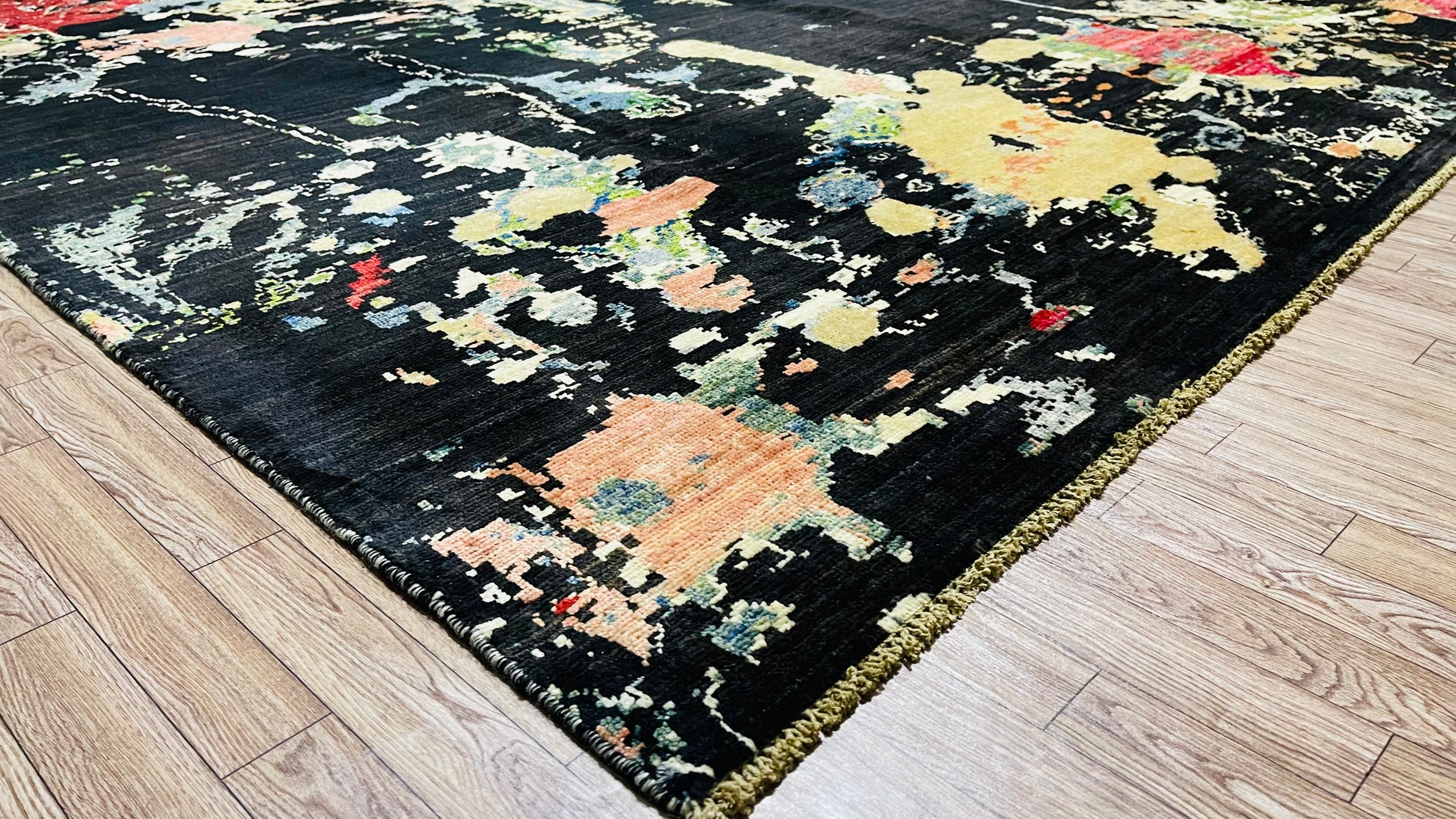 9' 9'' x 8' 1'' Black and colorful, Soft and Pure Wool, Hand Knotted, Afghan Modern Abshar Rug