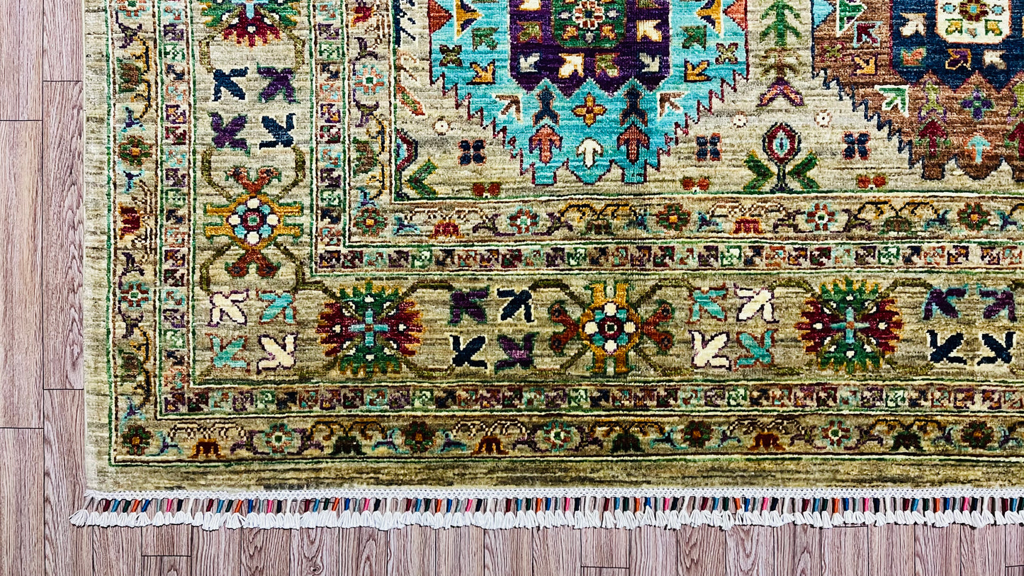 One of a Kind, Fine, Pure Wool, Naturally Dyed, Hand Knotted, Afghan Traditional Waziri Area Rug - 10’ 1’’ x 6’ 7’’