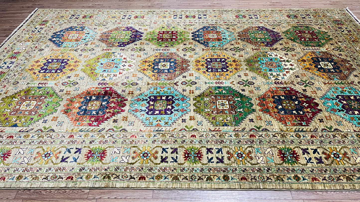 One of a Kind, Fine, Pure Wool, Naturally Dyed, Hand Knotted, Afghan Traditional Waziri Area Rug - 10’ 1’’ x 6’ 7’’