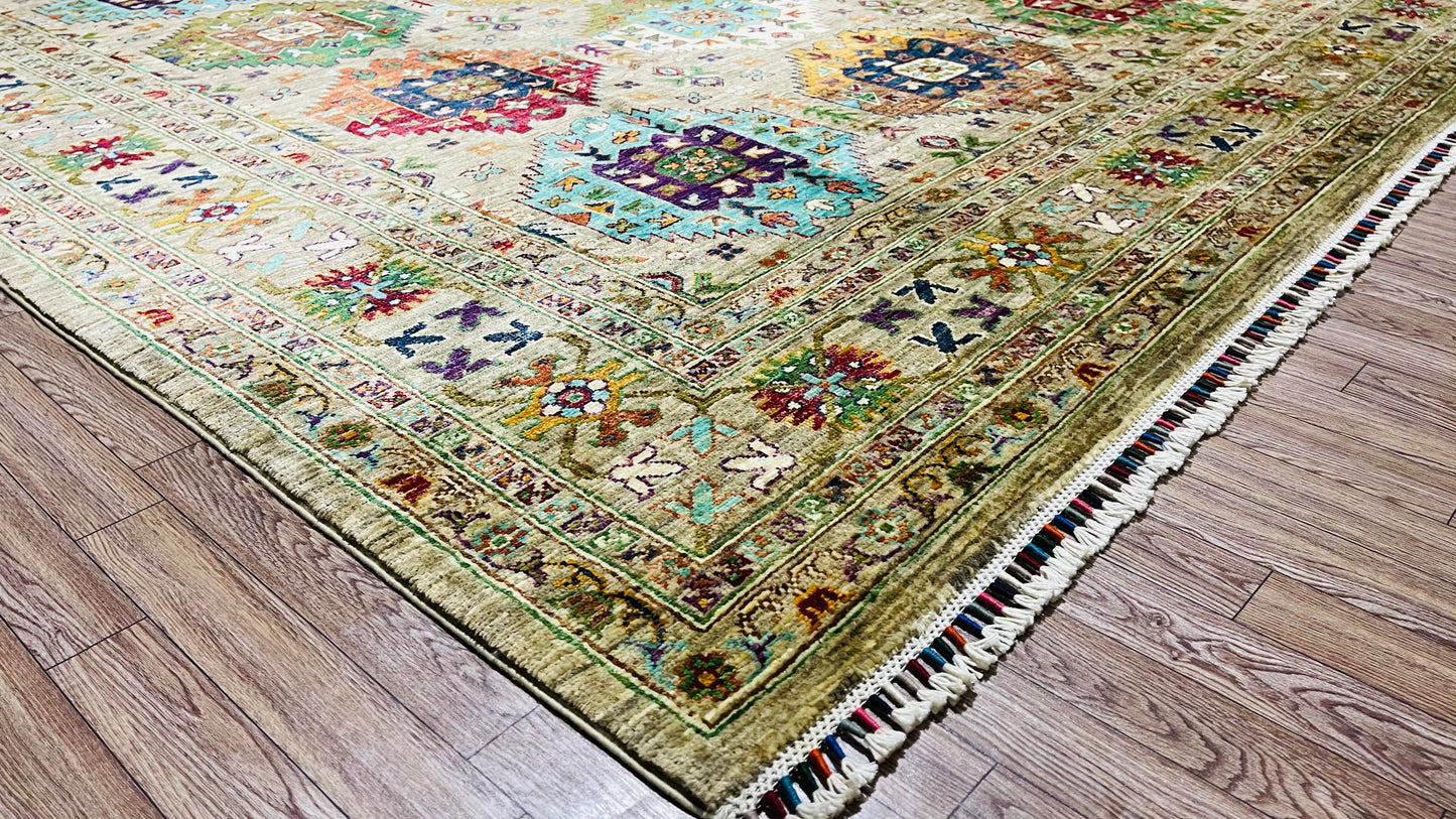 One of a Kind, Fine, Pure Wool, Naturally Dyed, Hand Knotted, Afghan Traditional Waziri Area Rug - 10’ 1’’ x 6’ 7’’