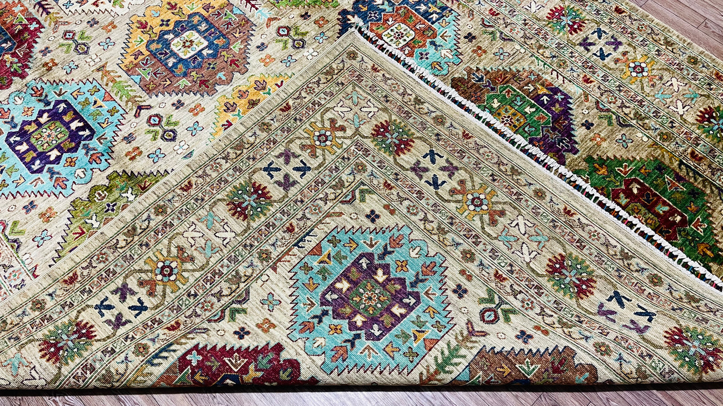 One of a Kind, Fine, Pure Wool, Naturally Dyed, Hand Knotted, Afghan Traditional Waziri Area Rug - 10’ 1’’ x 6’ 7’’