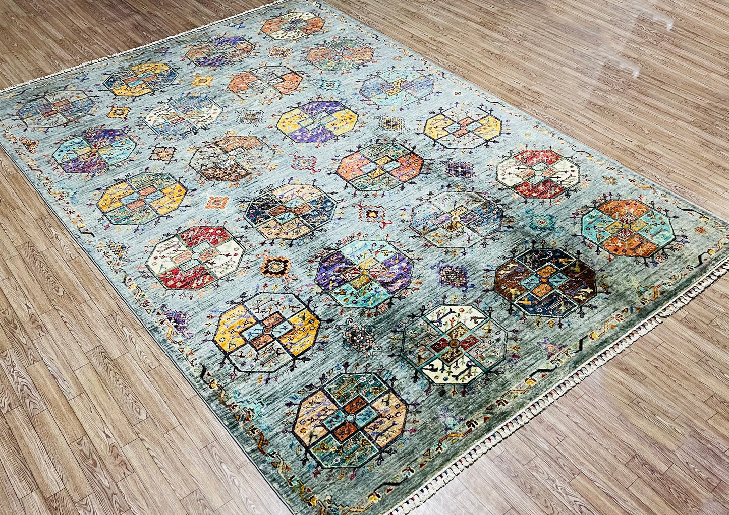 One of a Kind, Pure Wool, Naturally Dyed, Hand Knotted, Fine Afghan Traditional Feel Pai Area Rug - 8’ 10’’ x 6’ 1’’