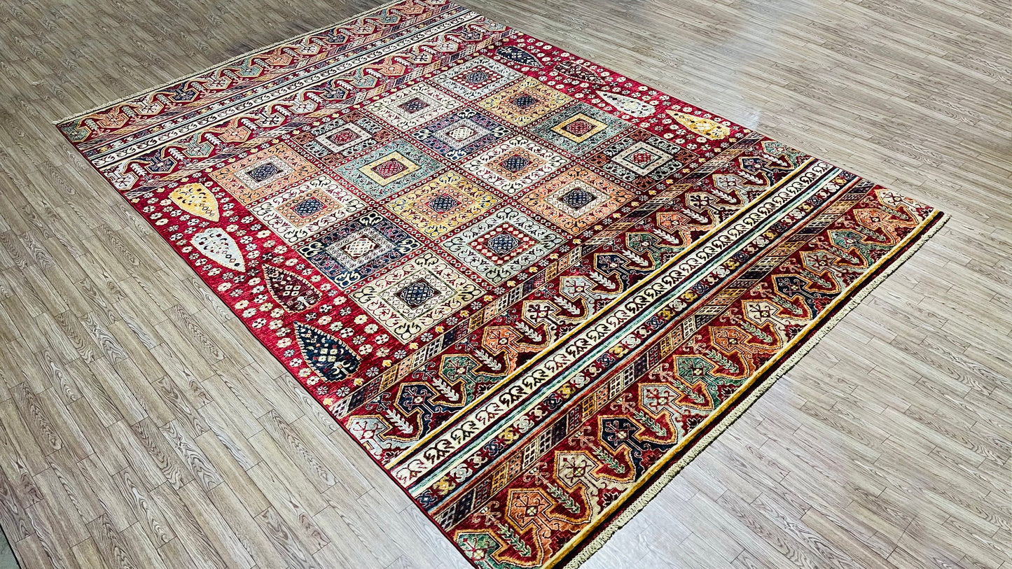 One of a kind, Pure Wool, Naturally Dyed, Hand Knotted, Fine Afghan Traditional Waziri Area Rug – 10’ 1’’ x 6’ 10’’