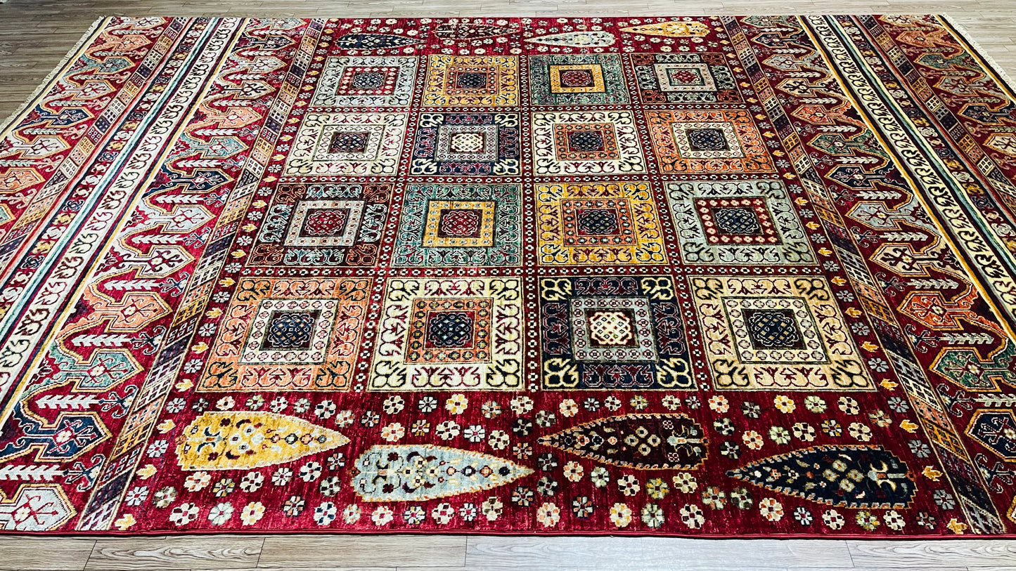 One of a kind, Pure Wool, Naturally Dyed, Hand Knotted, Fine Afghan Traditional Waziri Area Rug – 10’ 1’’ x 6’ 10’’