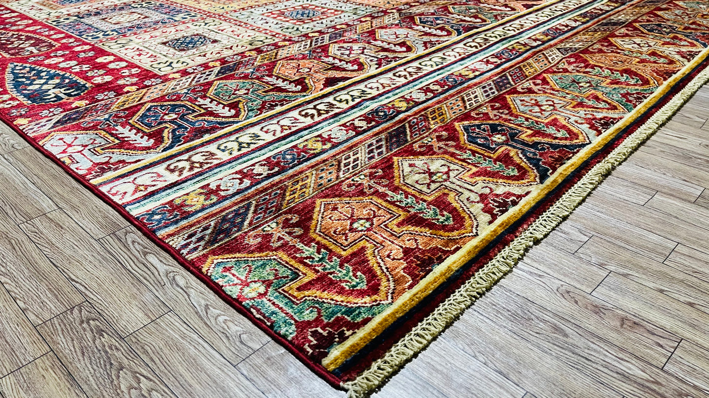 One of a kind, Pure Wool, Naturally Dyed, Hand Knotted, Fine Afghan Traditional Waziri Area Rug – 10’ 1’’ x 6’ 10’’