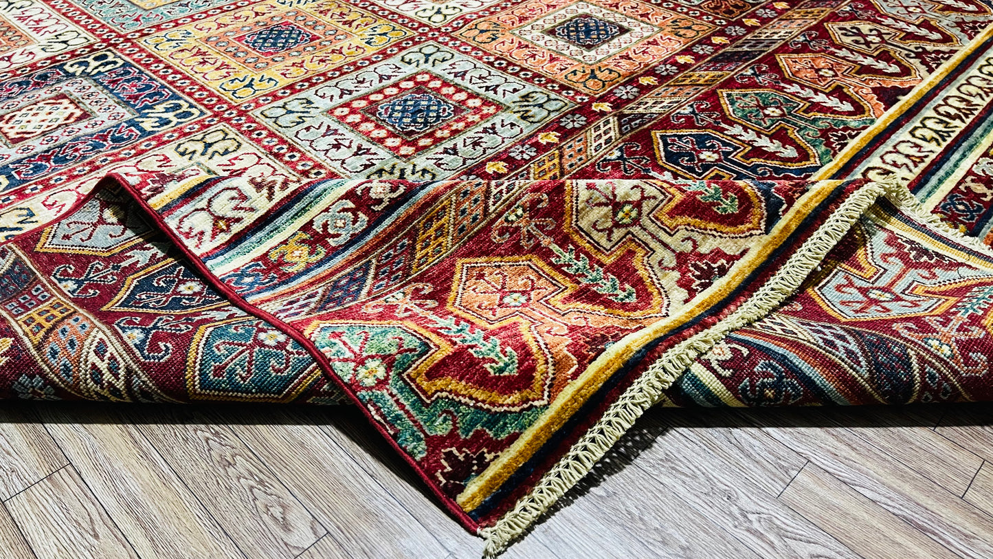 One of a kind, Pure Wool, Naturally Dyed, Hand Knotted, Fine Afghan Traditional Waziri Area Rug – 10’ 1’’ x 6’ 10’’