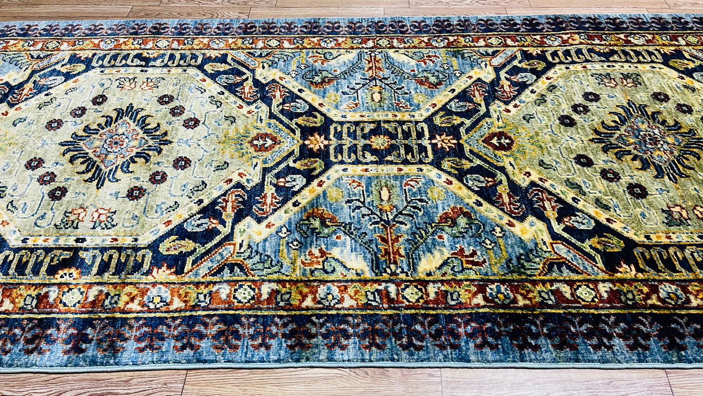 One of a Kind, Pure Wool, Naturally Dyed, Hand Knotted, Fine Afghan Traditional Chobi Runner Rug – 9’ 11’’ x 2’ 1’’