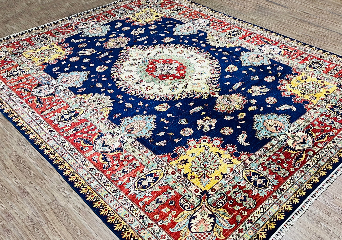 One of a Kind, Pure Wool, Naturally Dyed, Hand Knotted, Fine Afghan Super Kazak Area Rug – 11’ 10’’ x 9’ 2’’